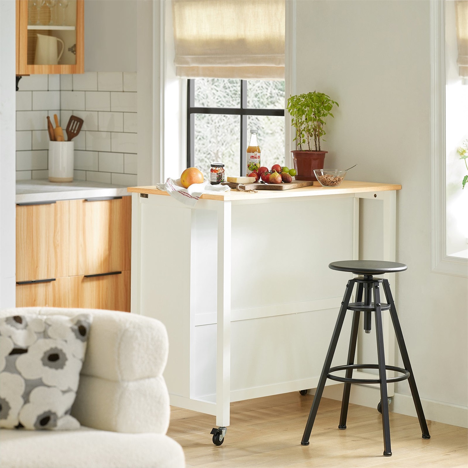 SoBuy FKW74 Carrello Cucina con Isola e Cassetti - Mobiletto Salvaspazio Bianco-Naturale 98x94x58 cm