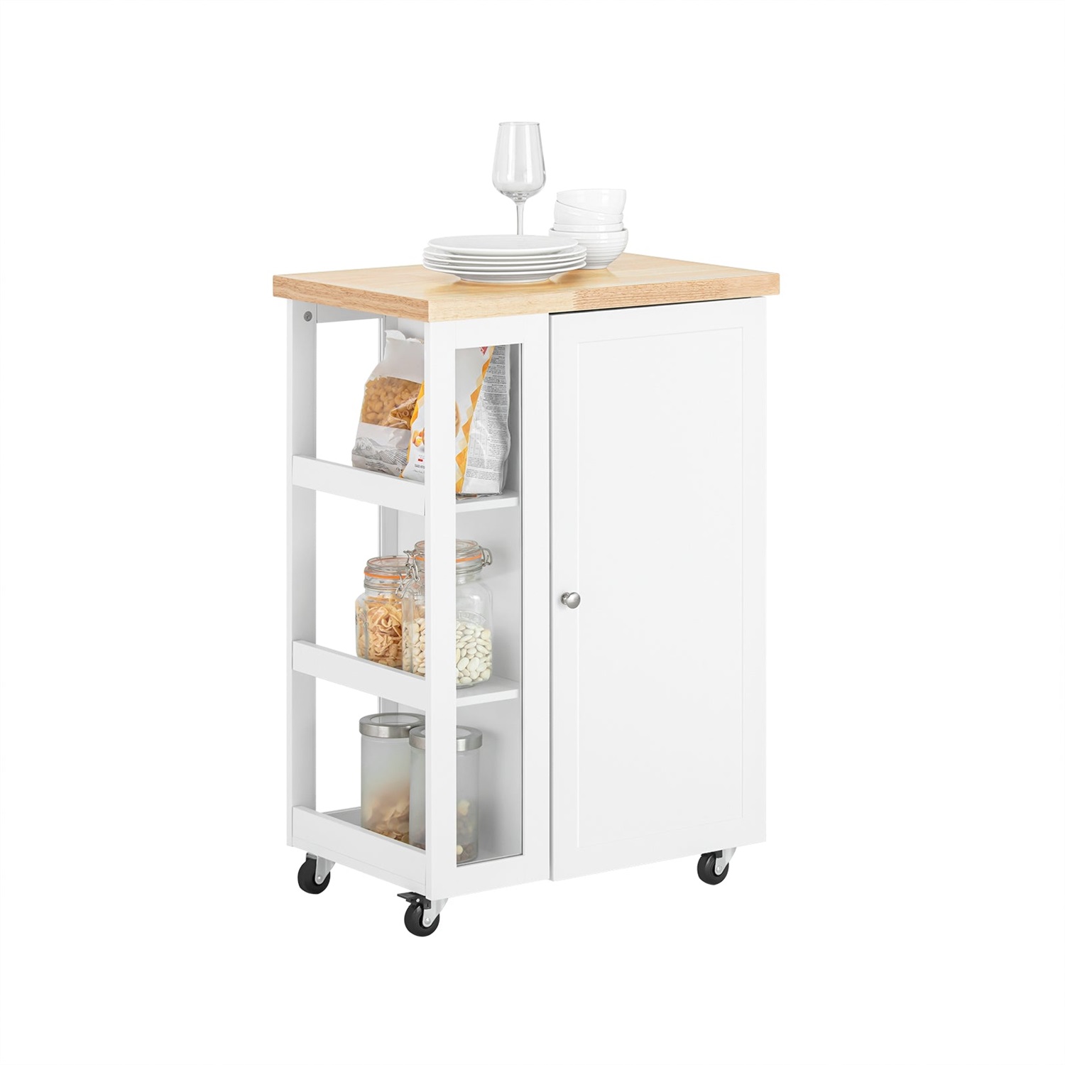 SoBuy Carrello da Cucina Salvaspazio con Ruote - Mobile Compatto con Credenza Bassa e Piano di Lavoro, 60x92x45cm, Bianco