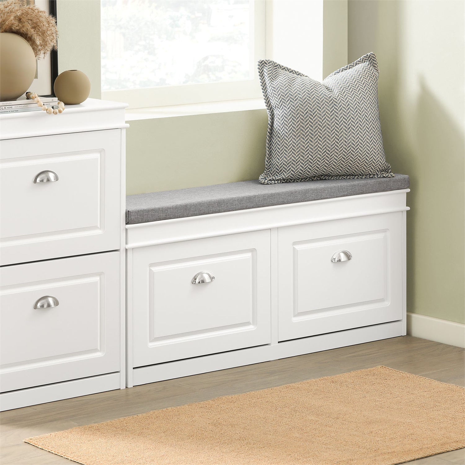 SoBuy FSR64-W Scarpiera Salvaspazio Slim con Panca Contenitore e Cuscino - L104*P24*A52 cm, Bianco