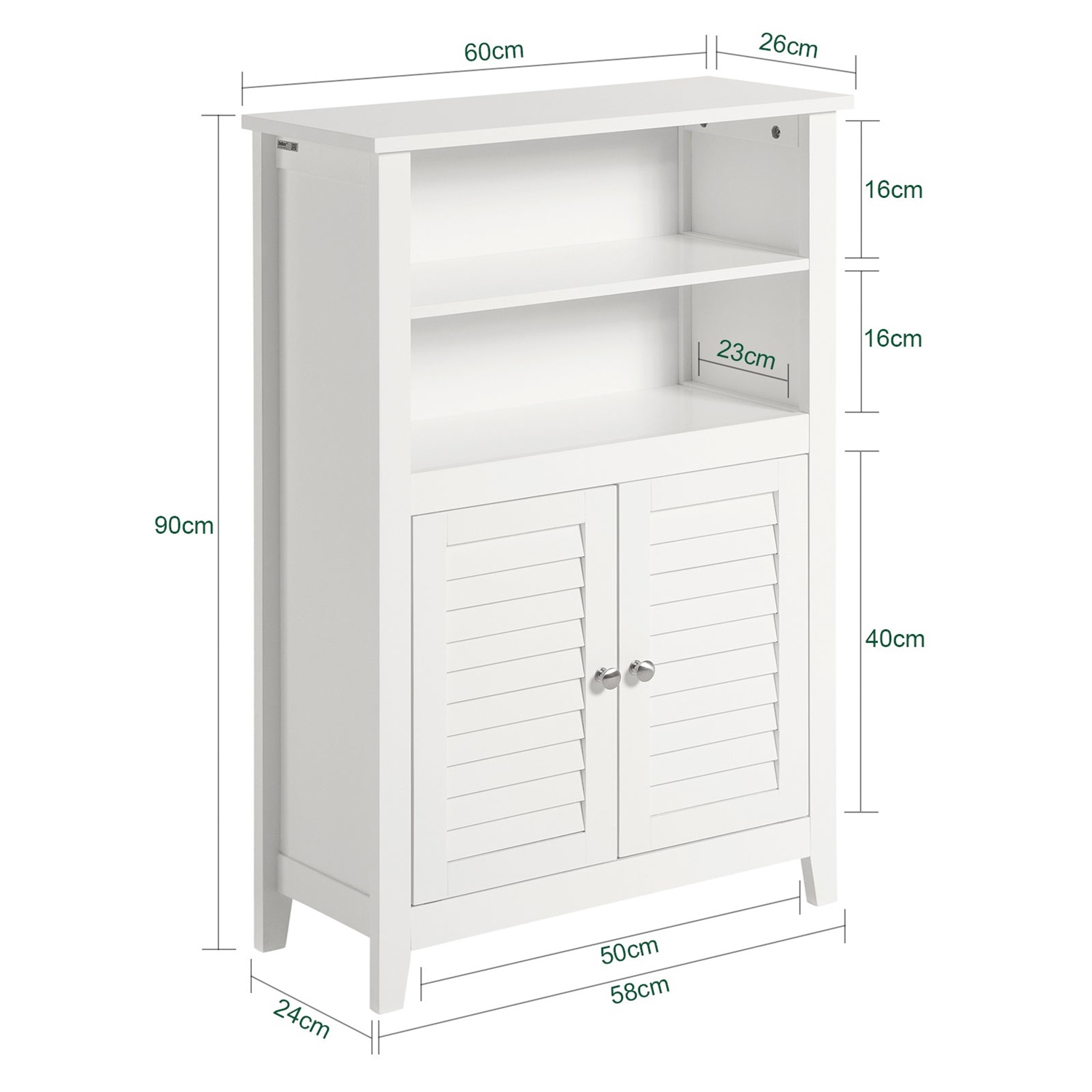 SoBuy BZR13-W Armadietto da Bagno Salvaspazio in Legno Bianco con 1 Armadietto e 2 Ripiani - Dimensioni 60x26x90 cm