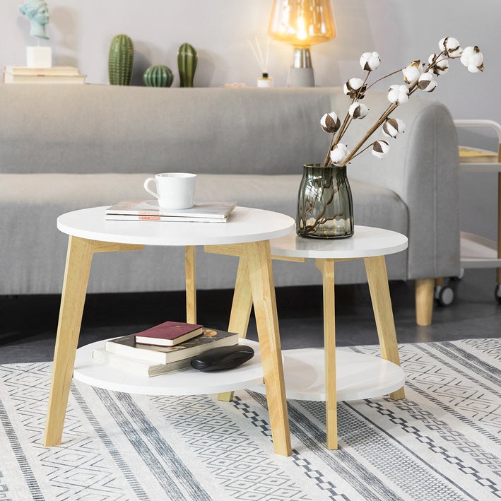 SoBuy FBT75-W Set di 2 Tavolini Nidificanti Rotondi per Soggiorno - Bianco, Grande Ø 50cm e Piccolo Ø 40cm