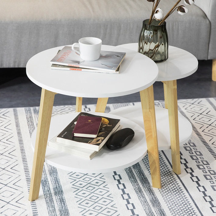 SoBuy FBT75-W Set di 2 Tavolini Nidificanti Rotondi per Soggiorno - Bianco, Grande Ø 50cm e Piccolo Ø 40cm