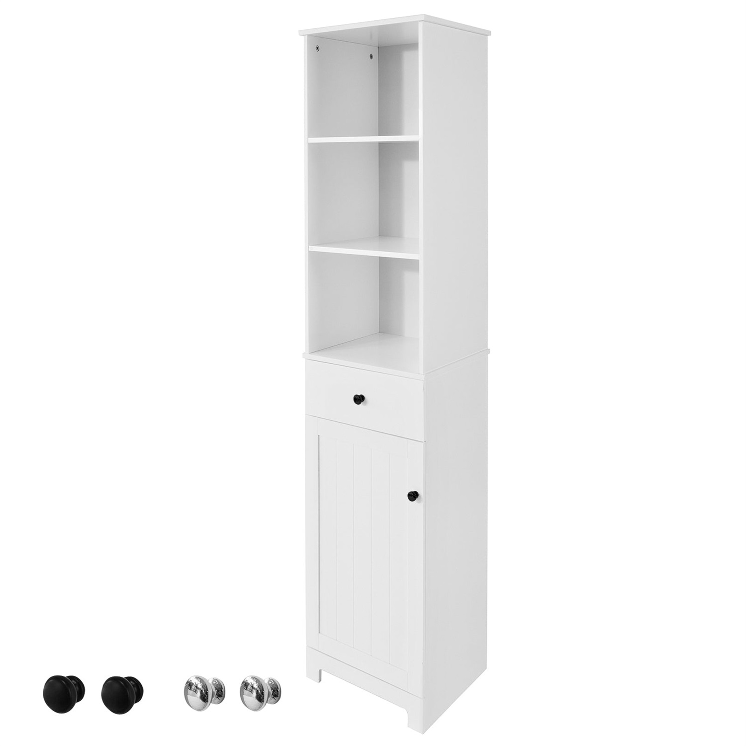 SoBuy Mobiletto Alto da Bagno BZR17 - Colonna Salvaspazio con 3 Scomparti, 1 Cassetto e 1 Anta - Bianco