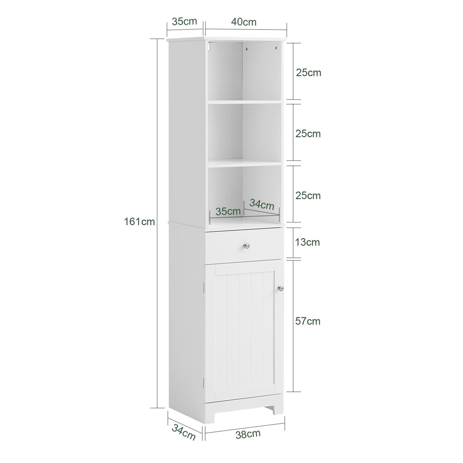 SoBuy Mobiletto Alto da Bagno BZR17 - Colonna Salvaspazio con 3 Scomparti, 1 Cassetto e 1 Anta - Bianco