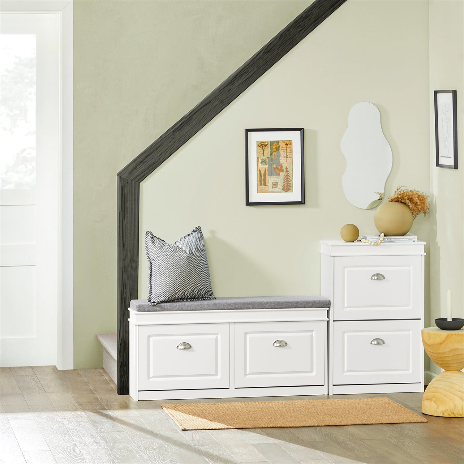 SoBuy FSR78-W Scarpiera Salvaspazio Slim con 2 Ante a Ribalta, Mobiletto per Ingresso, Capacità fino a 8 Paia di Scarpe, Dimensioni 54x24x83 cm