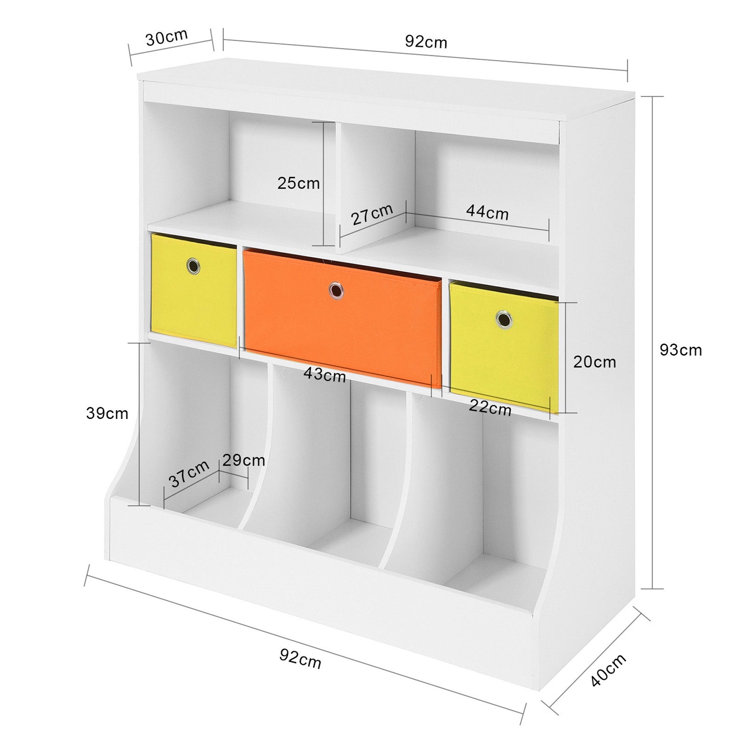 SoBuy Libreria Montessoriana per Bambini con 5 Scomparti e 3 Organizer in Tessuto - L92*P40*A93 cm