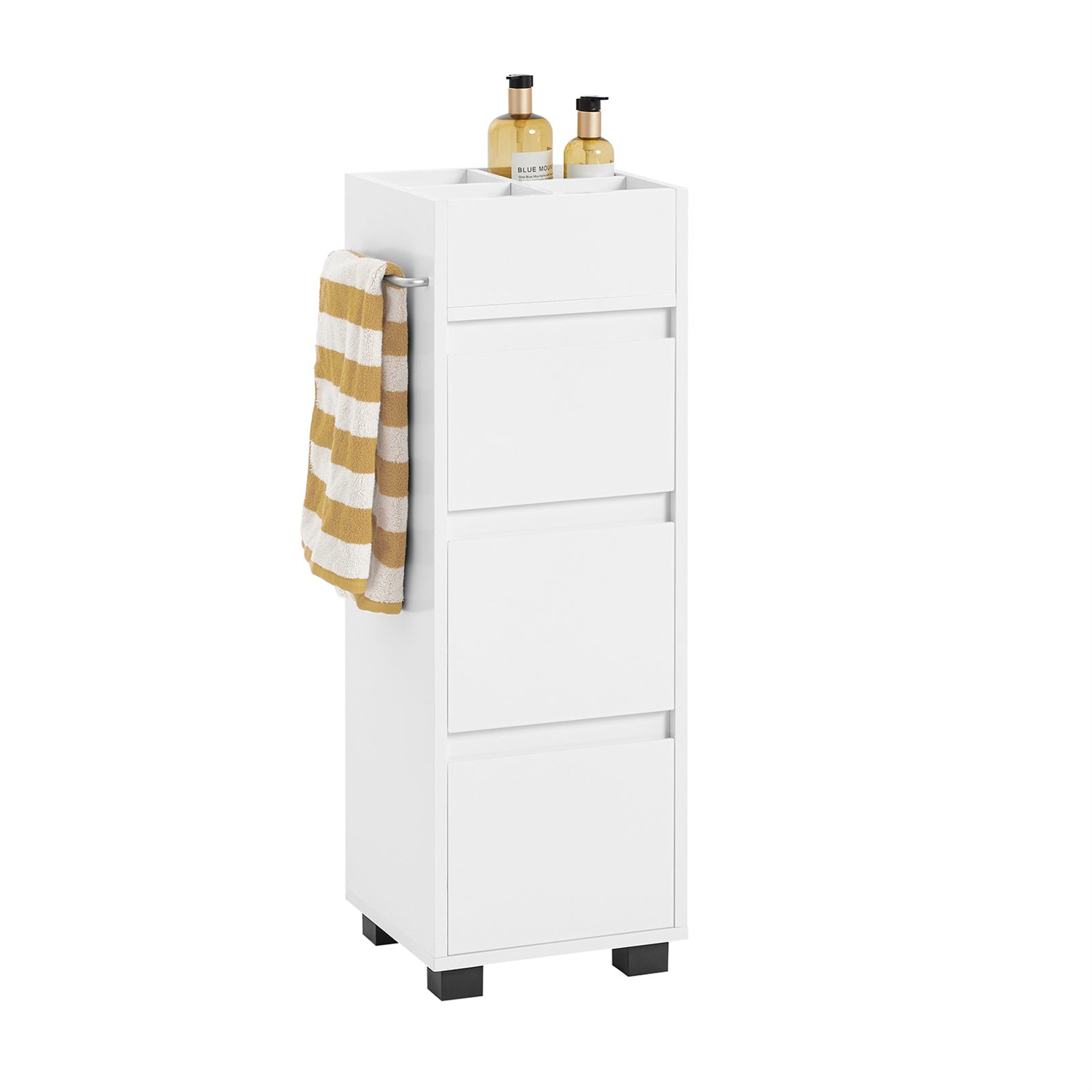 SoBuy BZR29-W Mobiletto da Bagno Salvaspazio Bianco con 3 Cassetti e 4 Scomparti, Dimensioni 30x90x30 cm