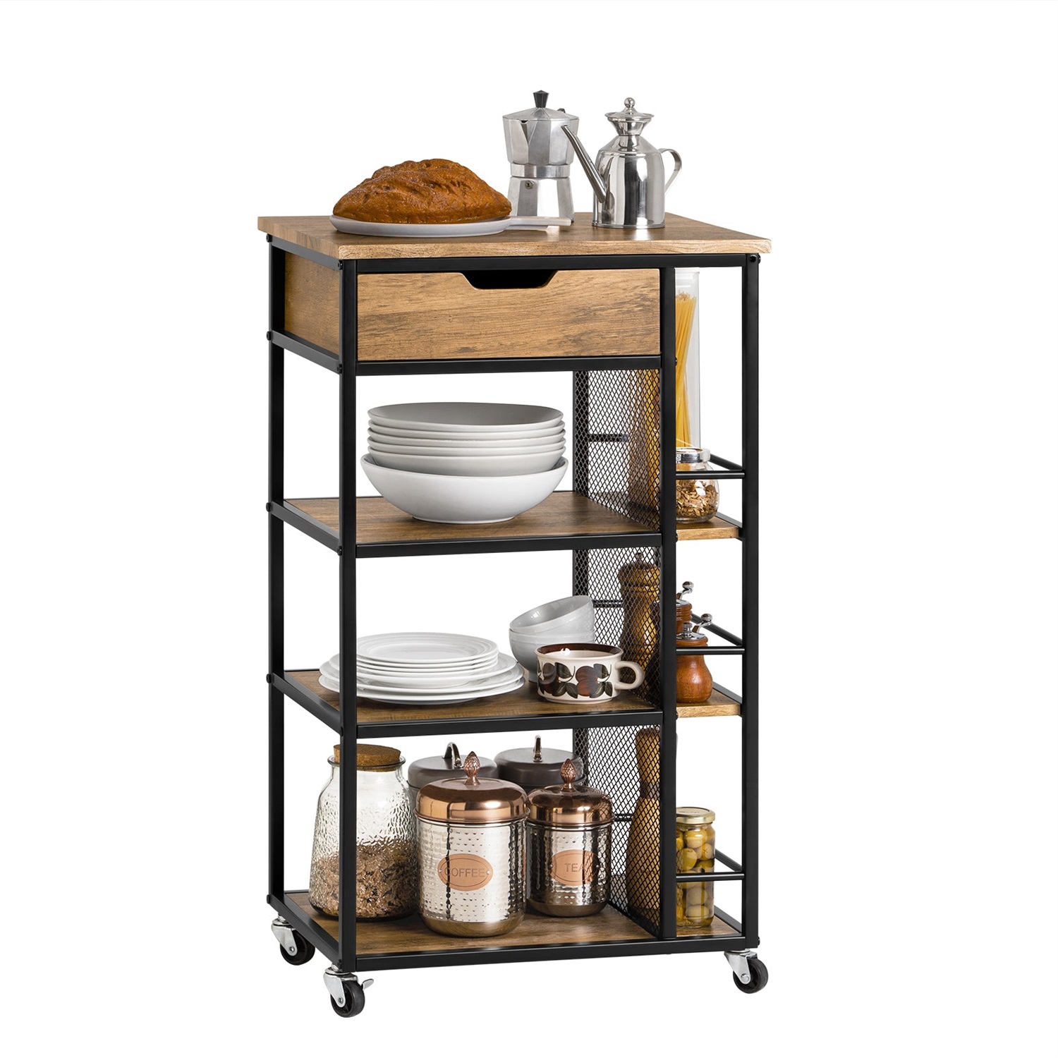 SoBuy FKW99-N Carrello da Cucina con 6 Ripiani, 1 Cassetto e Ruote - Dimensioni 50x87x37 cm