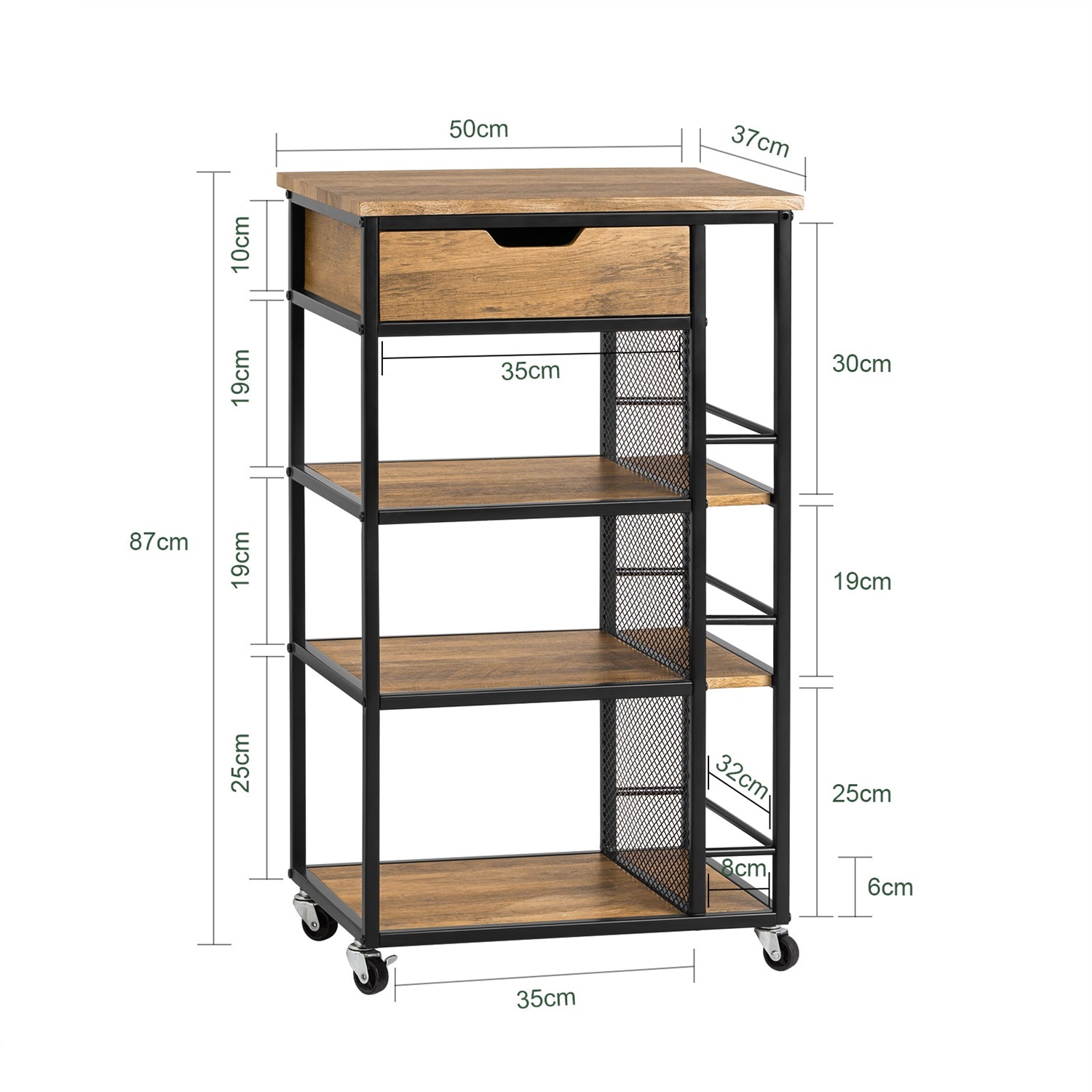 SoBuy FKW99-N Carrello da Cucina con 6 Ripiani, 1 Cassetto e Ruote - Dimensioni 50x87x37 cm