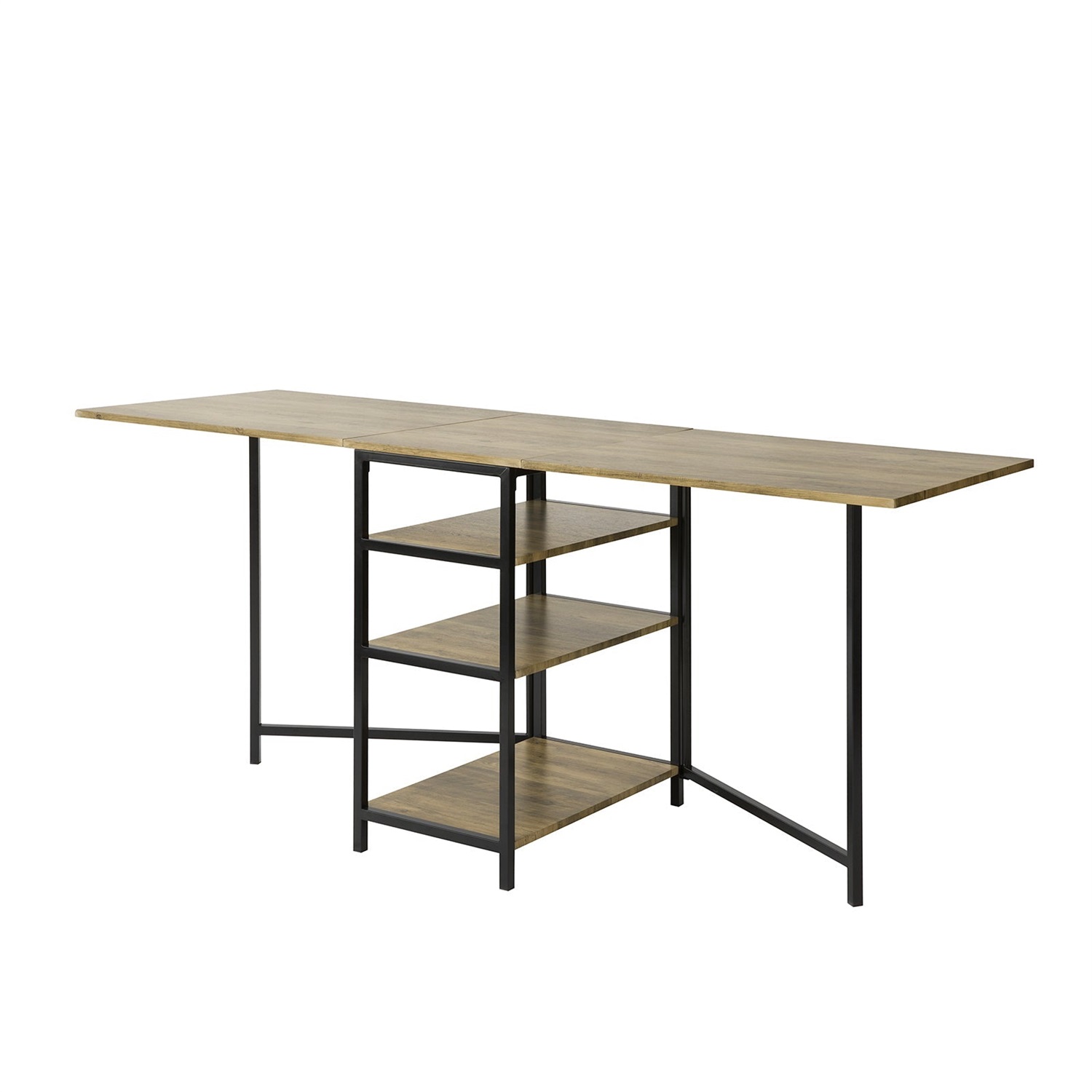 SoBuy FWT62-N Tavolo Pieghevole da Cucina e Sala da Pranzo in Legno con 3 Ripiani - Design Industriale