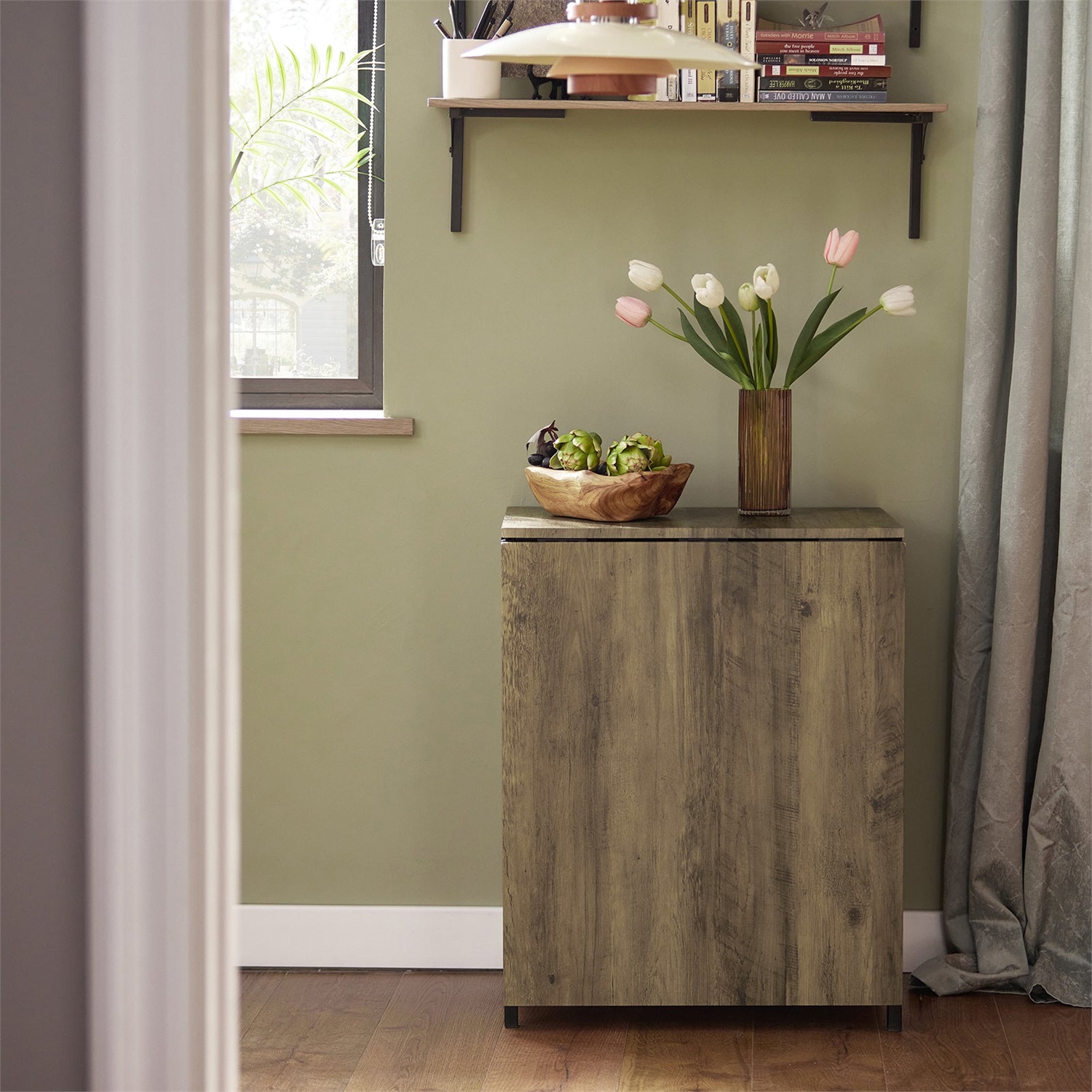 SoBuy FWT62-N Tavolo Pieghevole da Cucina e Sala da Pranzo in Legno con 3 Ripiani - Design Industriale