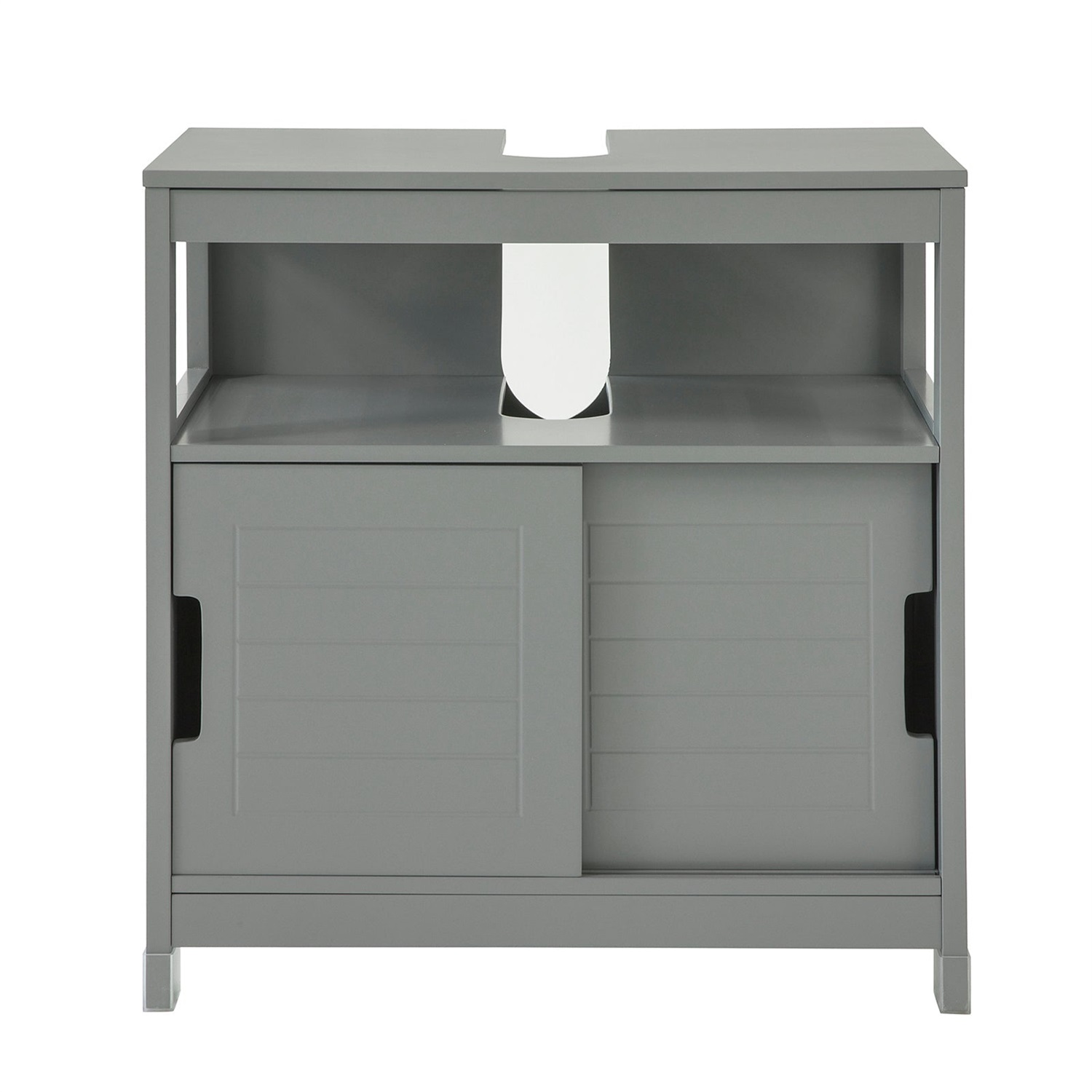 SoBuy Mobile Bagno Sottolavabo Salvaspazio Grigio - Armadietto con 2 Ante Scorrevoli e Ripiano Aperto, Dimensioni 60x30x60 cm