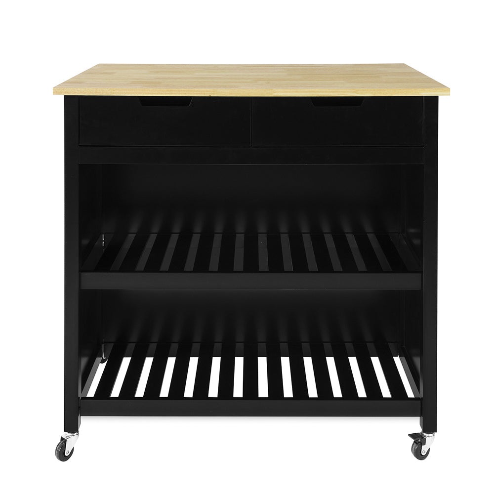 SoBuy FKW74-SCH Carrello Cucina Salvaspazio con Ruote, 2 Cassetti e Ampio Piano in Legno Nero, Dimensioni 98x94x58 cm