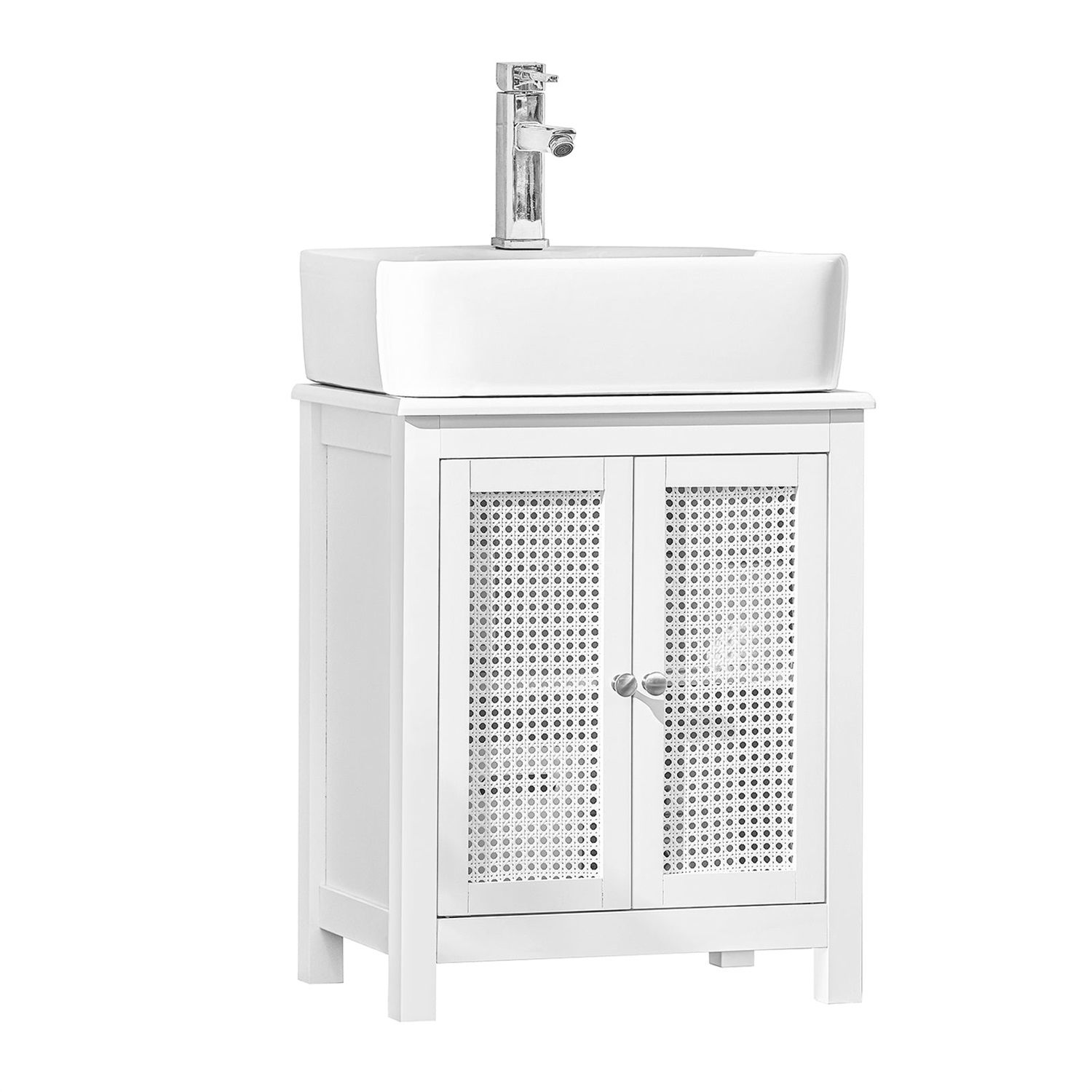 SoBuy Mobile Sottolavabo Bianco con 2 Ante a Griglia e Ripiano - Dimensioni Compatte 50x60x33 cm