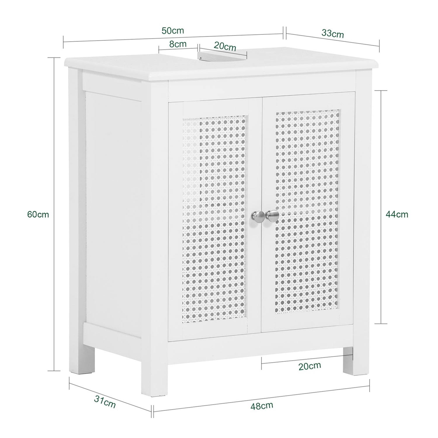 SoBuy Mobile Sottolavabo Bianco con 2 Ante a Griglia e Ripiano - Dimensioni Compatte 50x60x33 cm