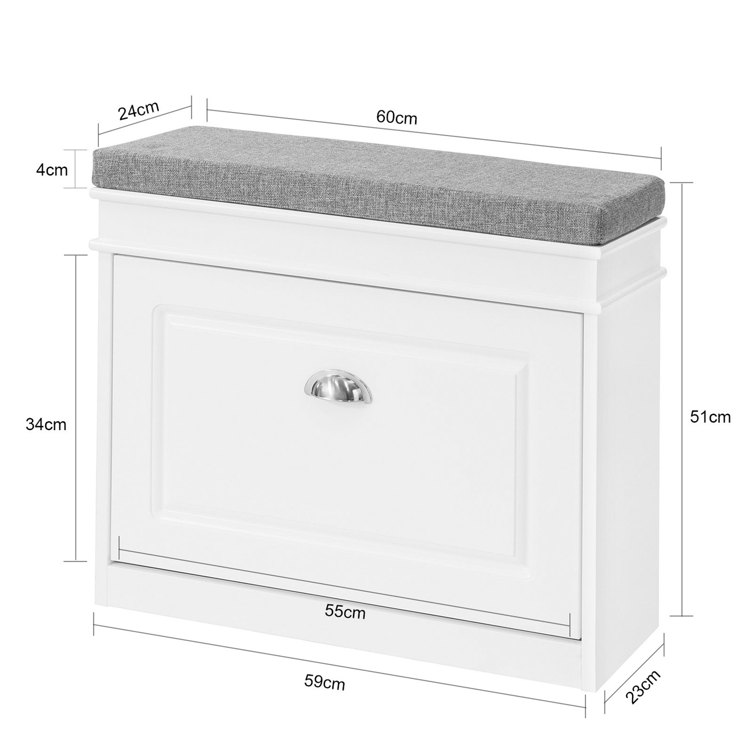 SoBuy Scarpiera Salvaspazio Slim con Seduta - Panca Contenitore in Legno Bianco 60x24x51 cm FSR82-K-W, Capacità 150 kg