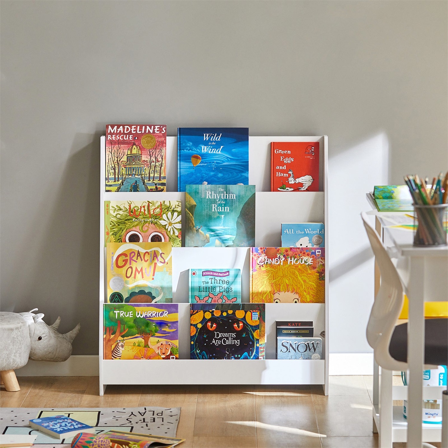SoBuy KMB32-W Libreria Montessoriana per Bambini - Scaffale Portagiochi con 4 Scomparti - Bianco - 80x30x88 cm