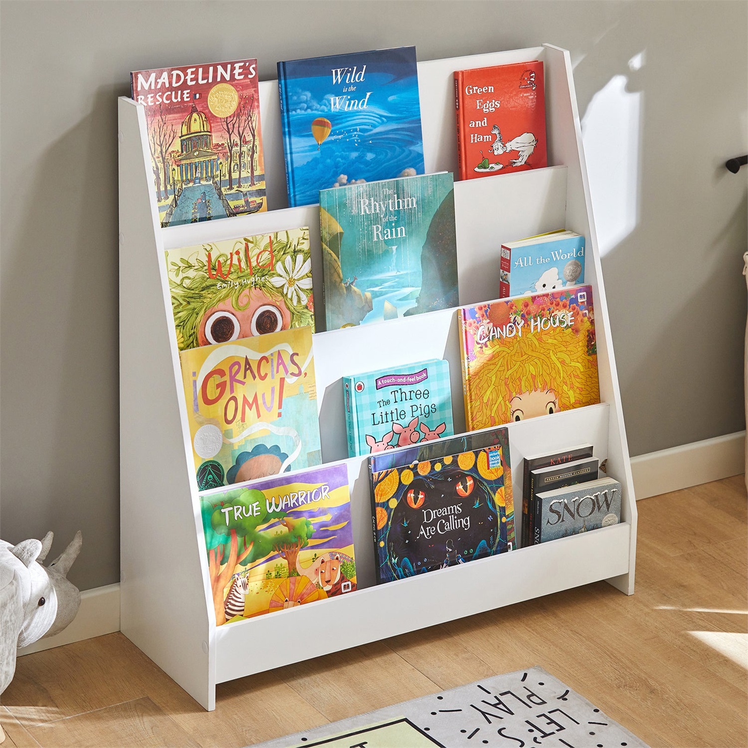 SoBuy KMB32-W Libreria Montessoriana per Bambini - Scaffale Portagiochi con 4 Scomparti - Bianco - 80x30x88 cm