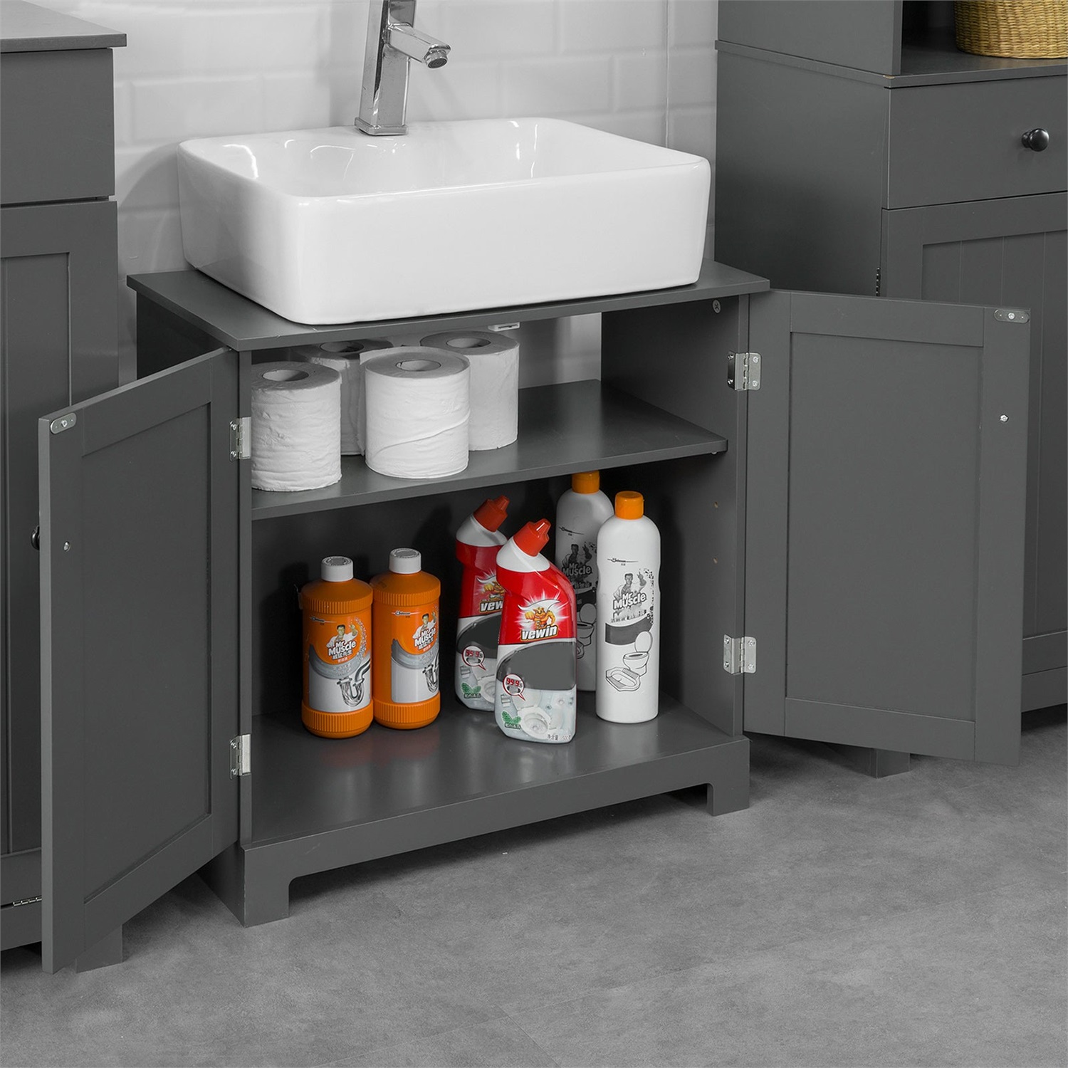 SoBuy Mobile Sottolavabo Bagno in MDF - Armadio Vanità Salvaspazio 60x60x29 cm con Ante e Ripiano Regolabile