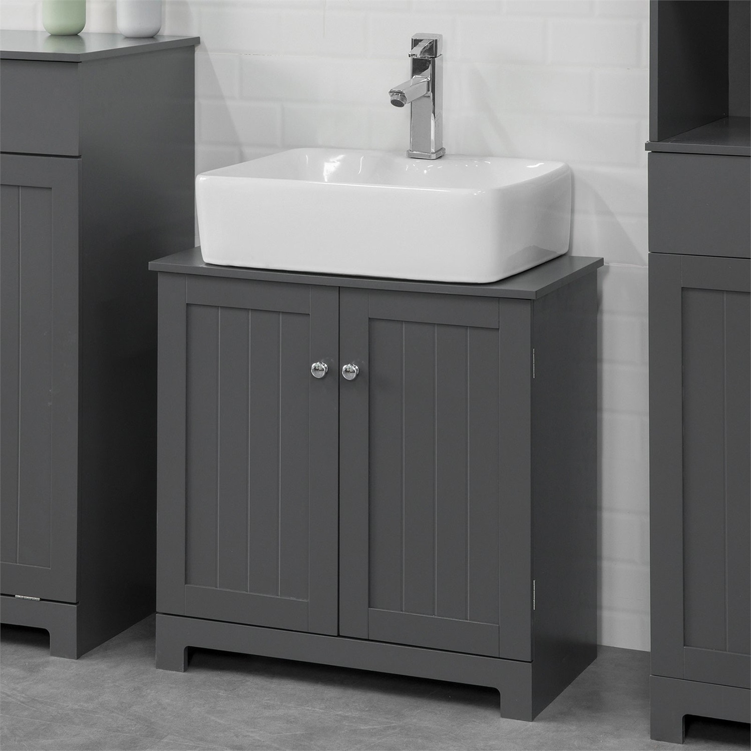 SoBuy Mobile Sottolavabo Bagno in MDF - Armadio Vanità Salvaspazio 60x60x29 cm con Ante e Ripiano Regolabile