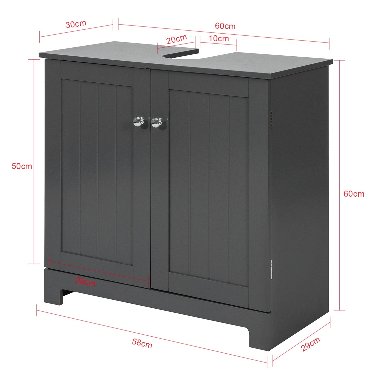SoBuy Mobile Sottolavabo Bagno in MDF - Armadio Vanità Salvaspazio 60x60x29 cm con Ante e Ripiano Regolabile