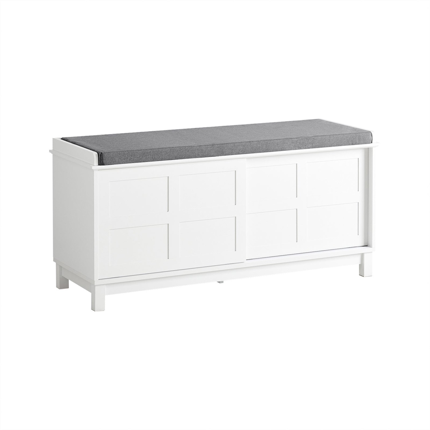 SoBuy FSR86-W Panca Portaoggetti con Cuscino Imbottito e Ante Scorrevoli, Scarpiera per Ingresso, 114x40x53 cm