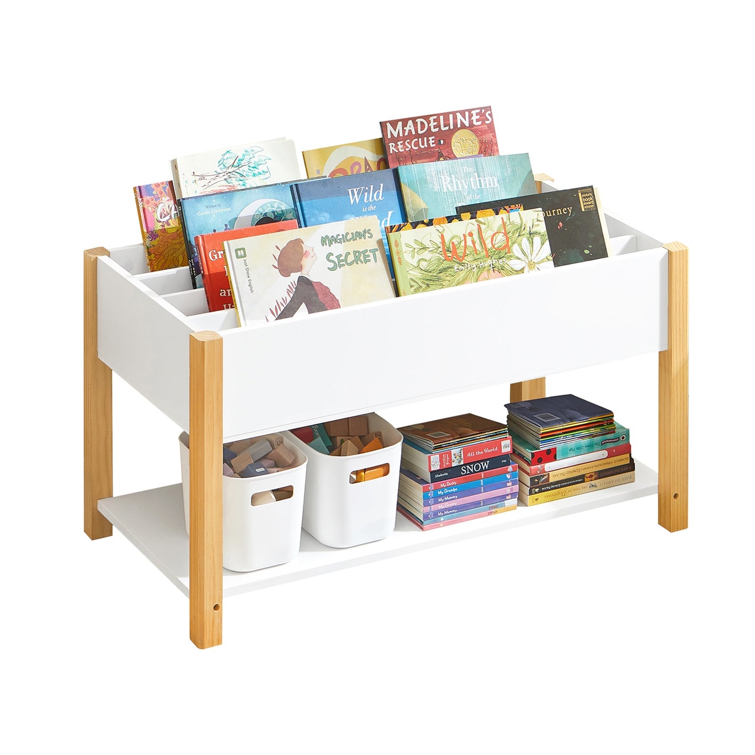 SoBuy KMB35-W Scaffale per Bambini Bianco con Vani Portaoggetti e Leggio per Libri