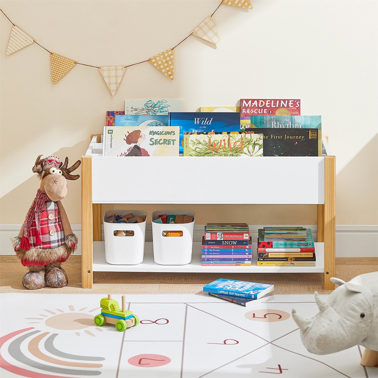SoBuy KMB35-W Scaffale per Bambini Bianco con Vani Portaoggetti e Leggio per Libri