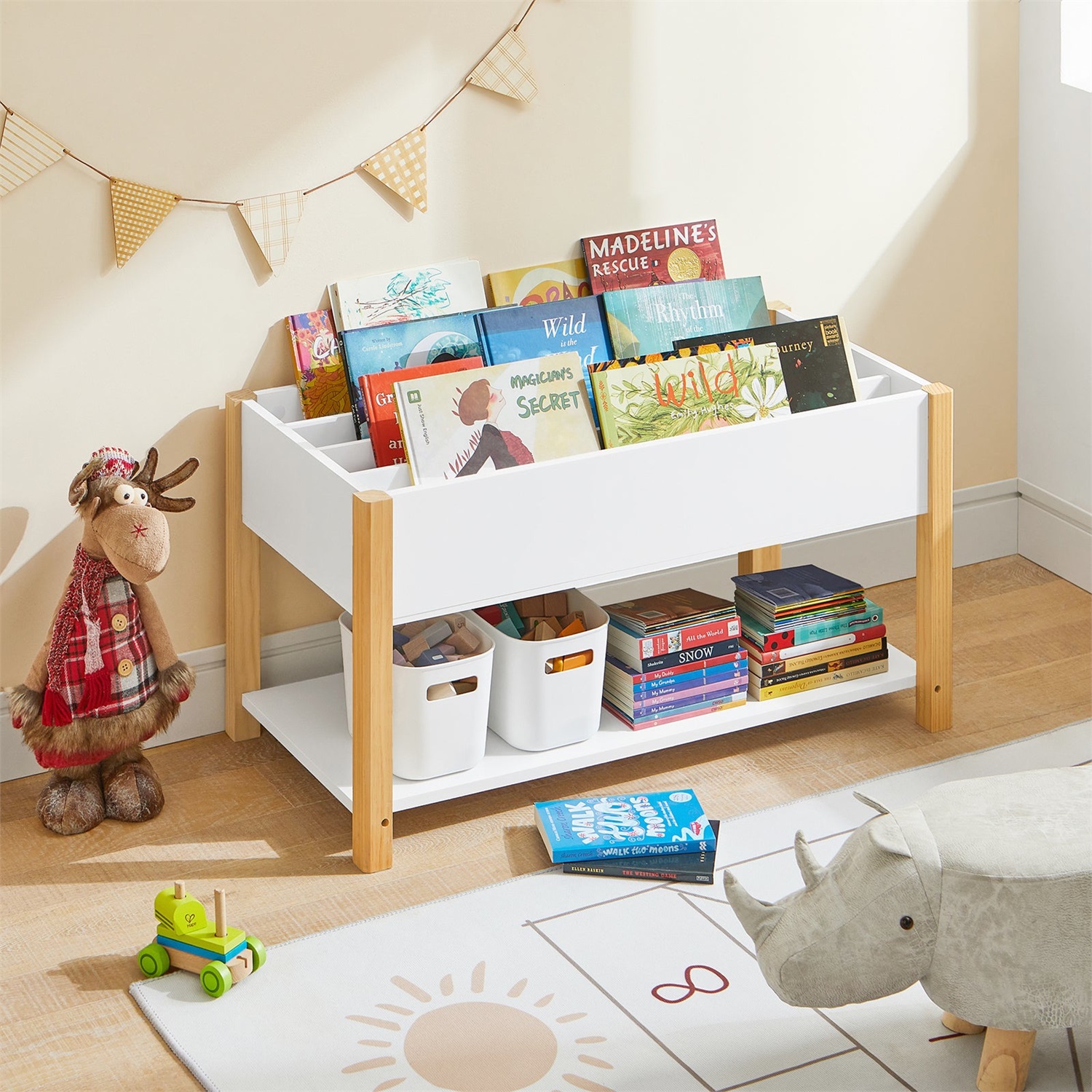 SoBuy KMB35-W Scaffale per Bambini Bianco con Vani Portaoggetti e Leggio per Libri