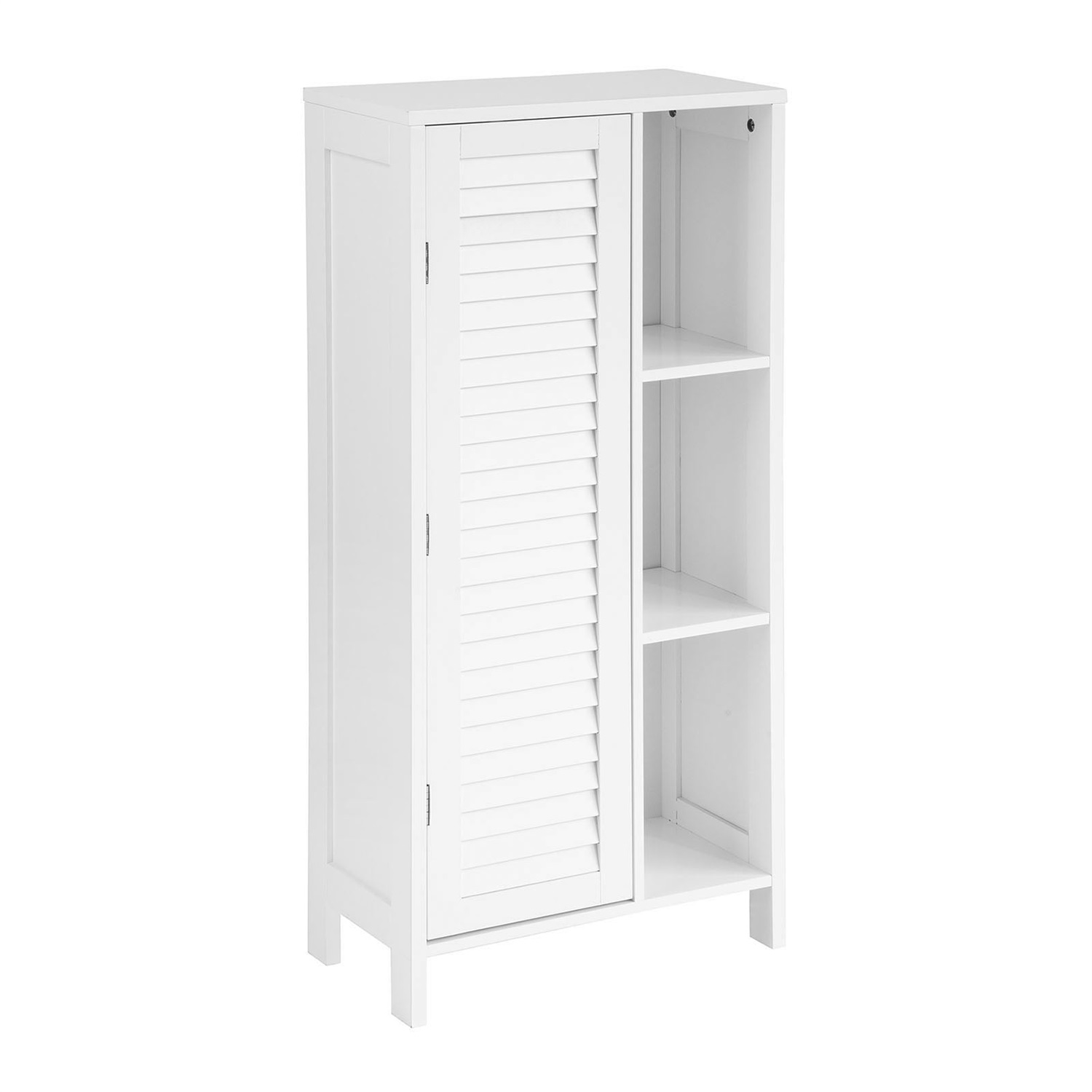 SoBuy BZR39-W Mobiletto da Bagno Bianco con Porta Lamellata e 3 Ripiani Aperti, Dimensioni 48x24x96 cm, Resistente all'Umidità