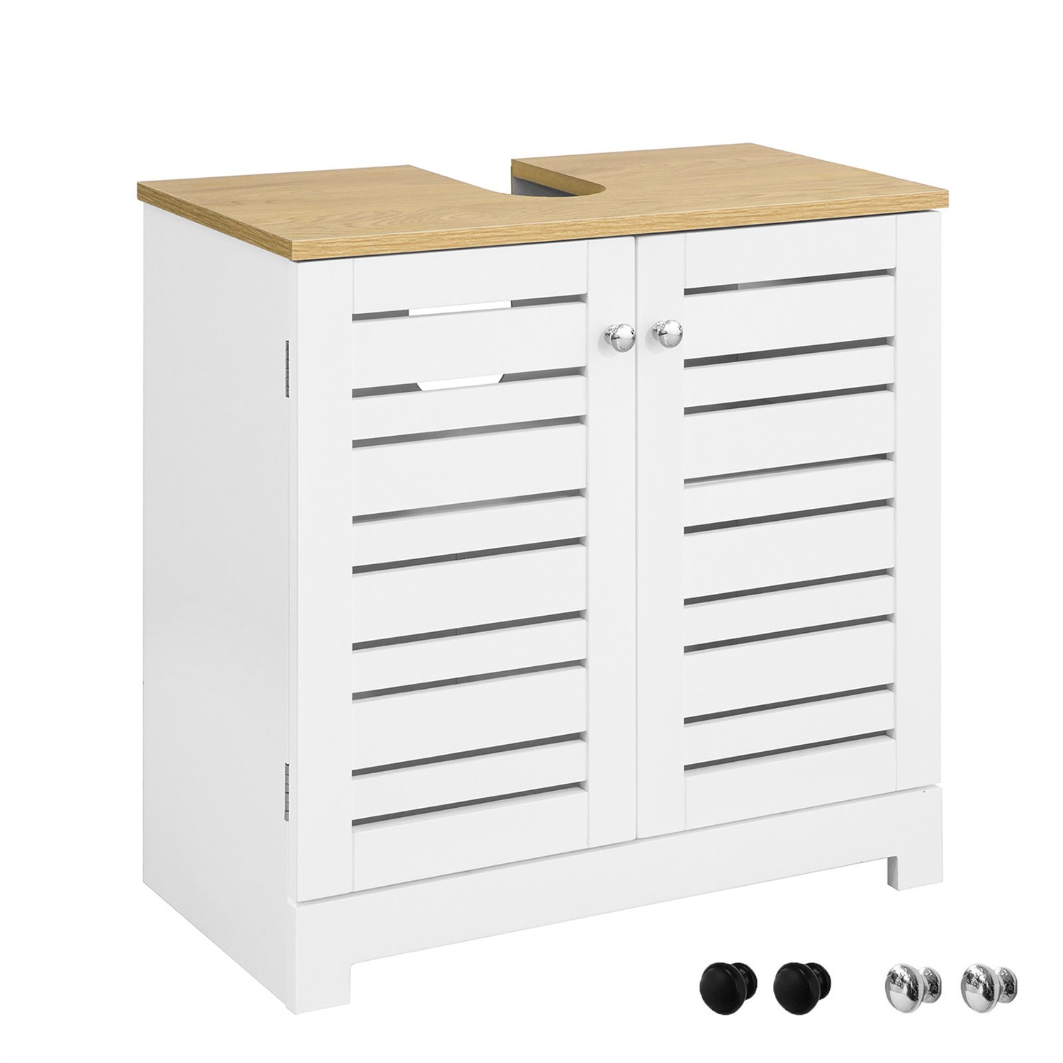 SoBuy Mobile Sottolavabo BZR40-W in MDF E1 con Ante a Doghe e Ripiani Regolabili - Arredo Bagno Bianco-Natura