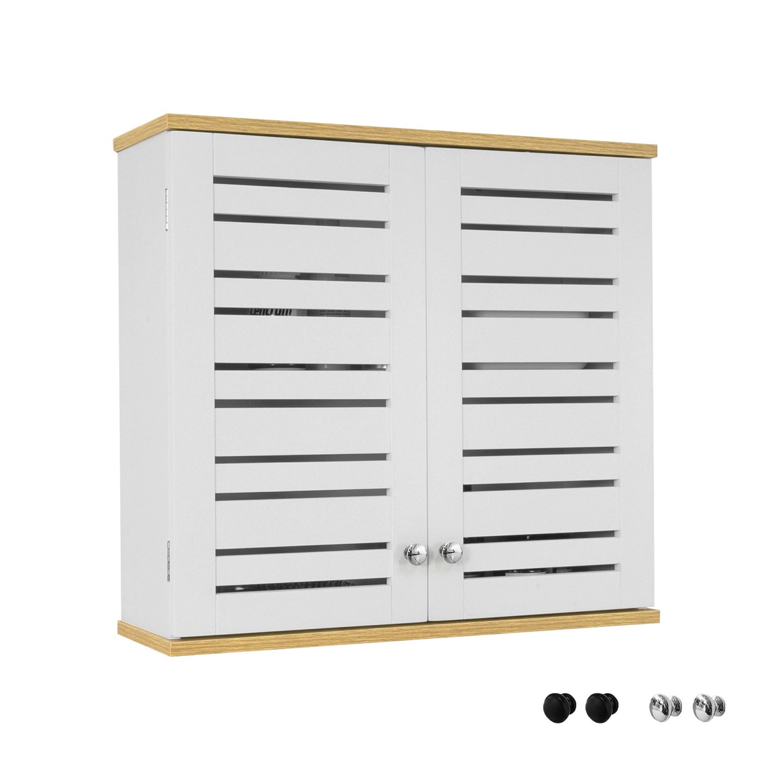 SoBuy BZR42-W Armadio Sospeso Bianco con Ante a Doghe e Ripiani Regolabili per Cucina e Bagno