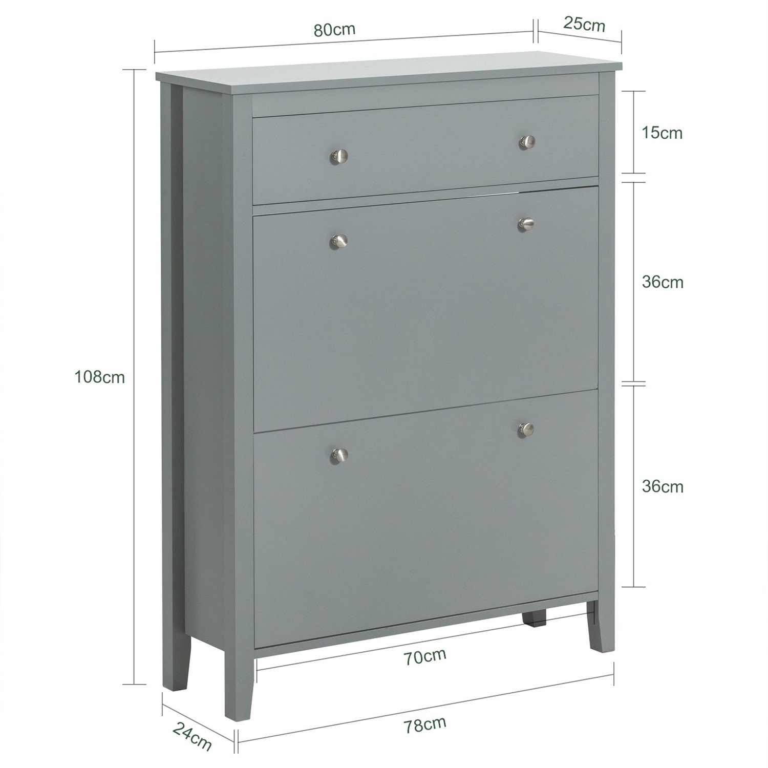 SoBuy FSR89-HG Scarpiera Salvaspazio Slim con 2 Ribalte e Cassetto - Mobile Grigio Moderna per Corridoio Stretto, MDF E1, 80x25x108cm