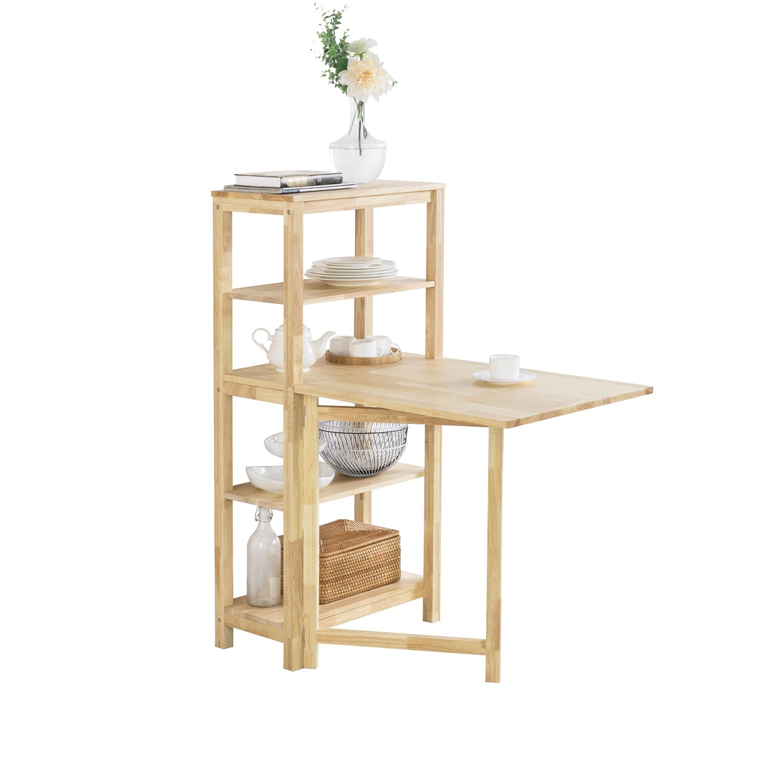 SoBuy FWT70-N Tavolo da Cucina Allungabile in Legno di Hevea - Dimensioni Compatte 60x32x126cm e Allungato 60x98x77cm, Capacità di Carico 75kg, Installazione Facile