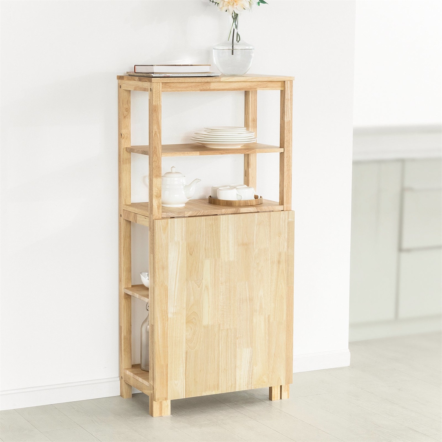 SoBuy FWT70-N Tavolo da Cucina Allungabile in Legno di Hevea - Dimensioni Compatte 60x32x126cm e Allungato 60x98x77cm, Capacità di Carico 75kg, Installazione Facile