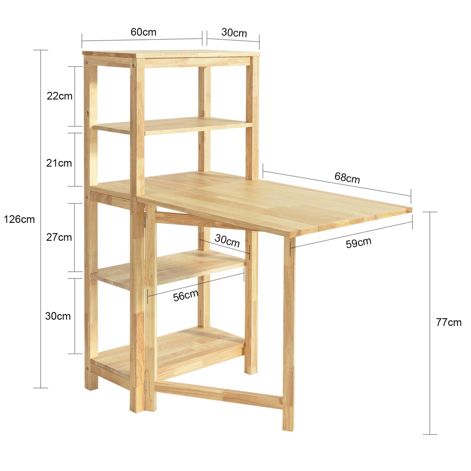 SoBuy FWT70-N Tavolo da Cucina Allungabile in Legno di Hevea - Dimensioni Compatte 60x32x126cm e Allungato 60x98x77cm, Capacità di Carico 75kg, Installazione Facile