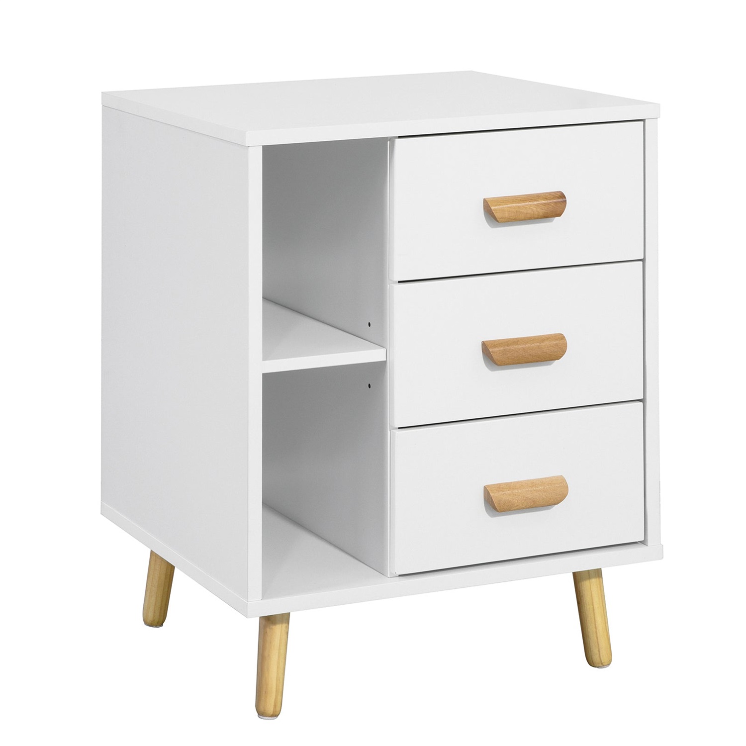 SoBuy Comodino Bianco con 3 Cassetti e 2 Ripiani - Tavolino Salotto L48 x P40 x A60 cm