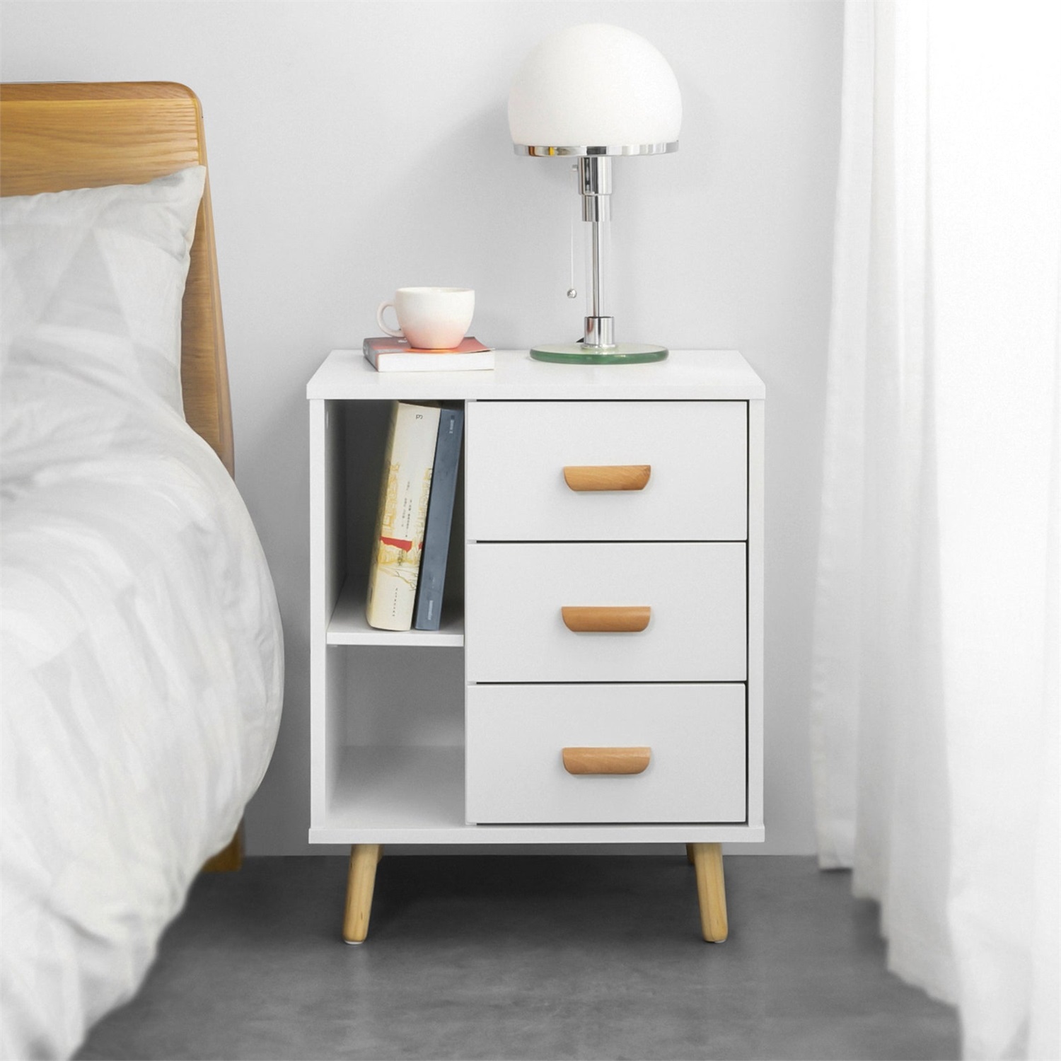 SoBuy Comodino Bianco con 3 Cassetti e 2 Ripiani - Tavolino Salotto L48 x P40 x A60 cm