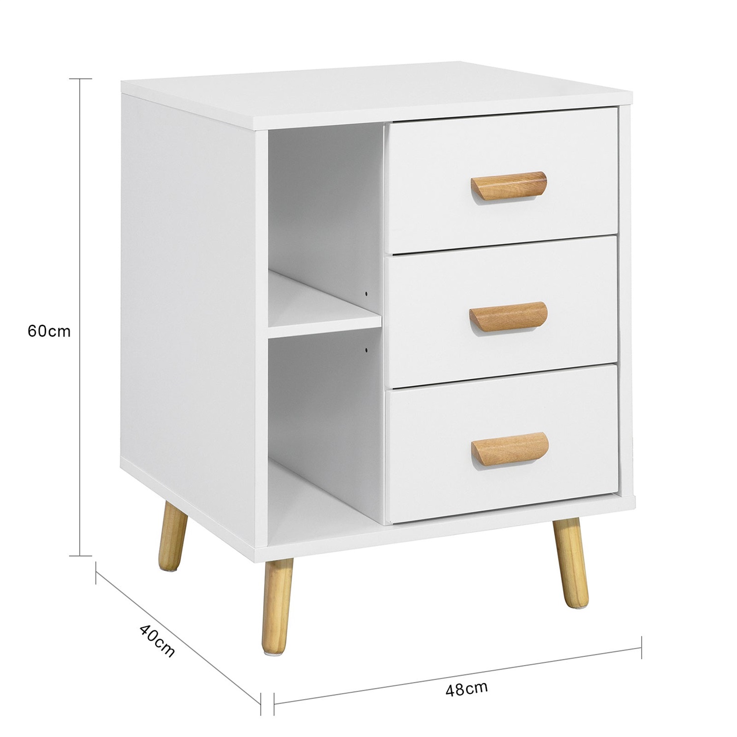 SoBuy Comodino Bianco con 3 Cassetti e 2 Ripiani - Tavolino Salotto L48 x P40 x A60 cm