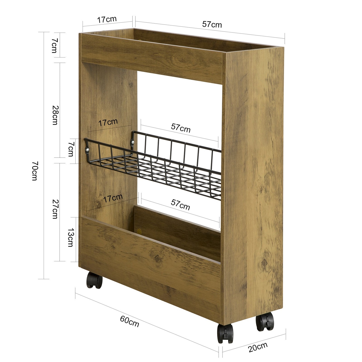 SoBuy BZR46-N Carrello Salvaspazio a 3 Piani con Ruote per Cucina e Bagno