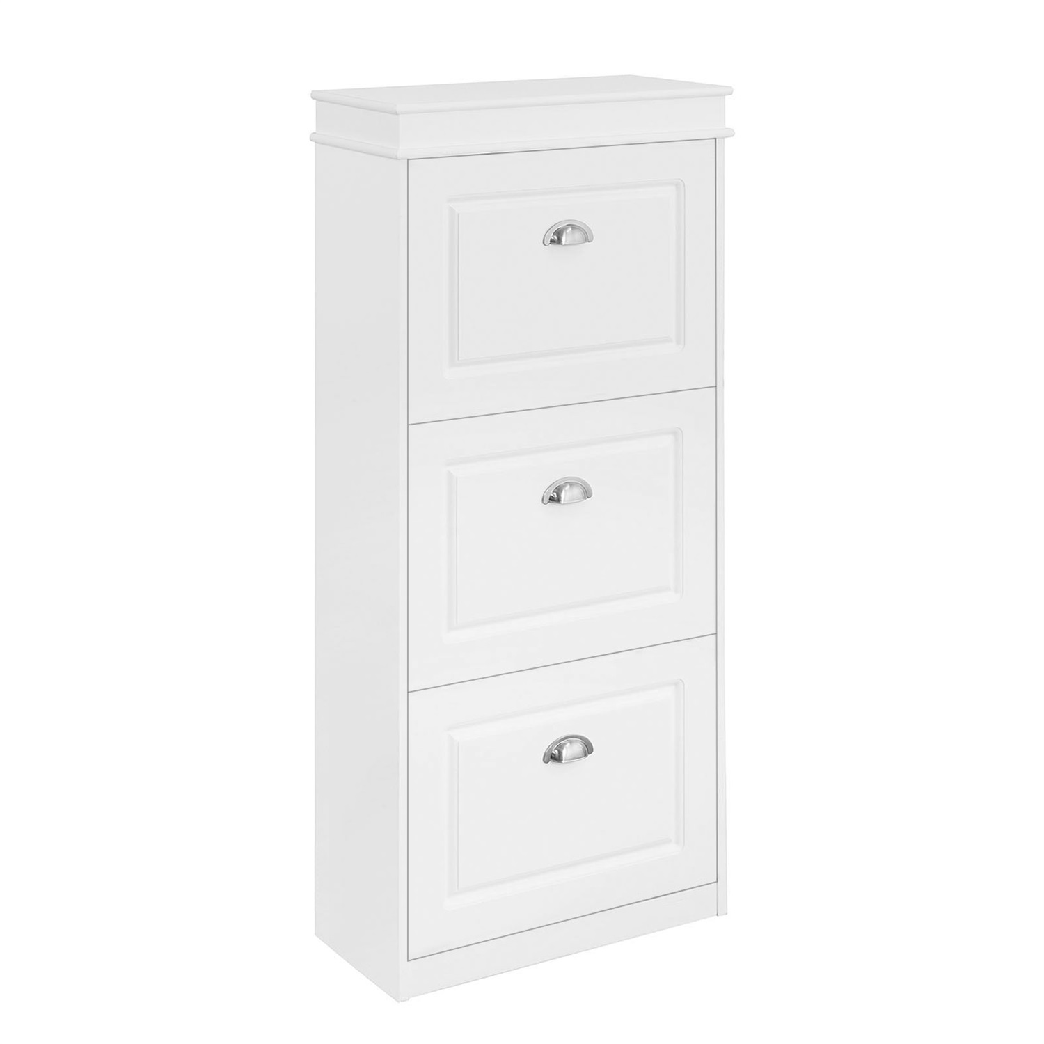SoBuy FSR94-W Scarpiera Salvaspazio Slim con 3 Ante a Ribalta, Capacità fino a 12 Paia di Scarpe, Dimensioni 54x24x117 cm, Struttura in MDF