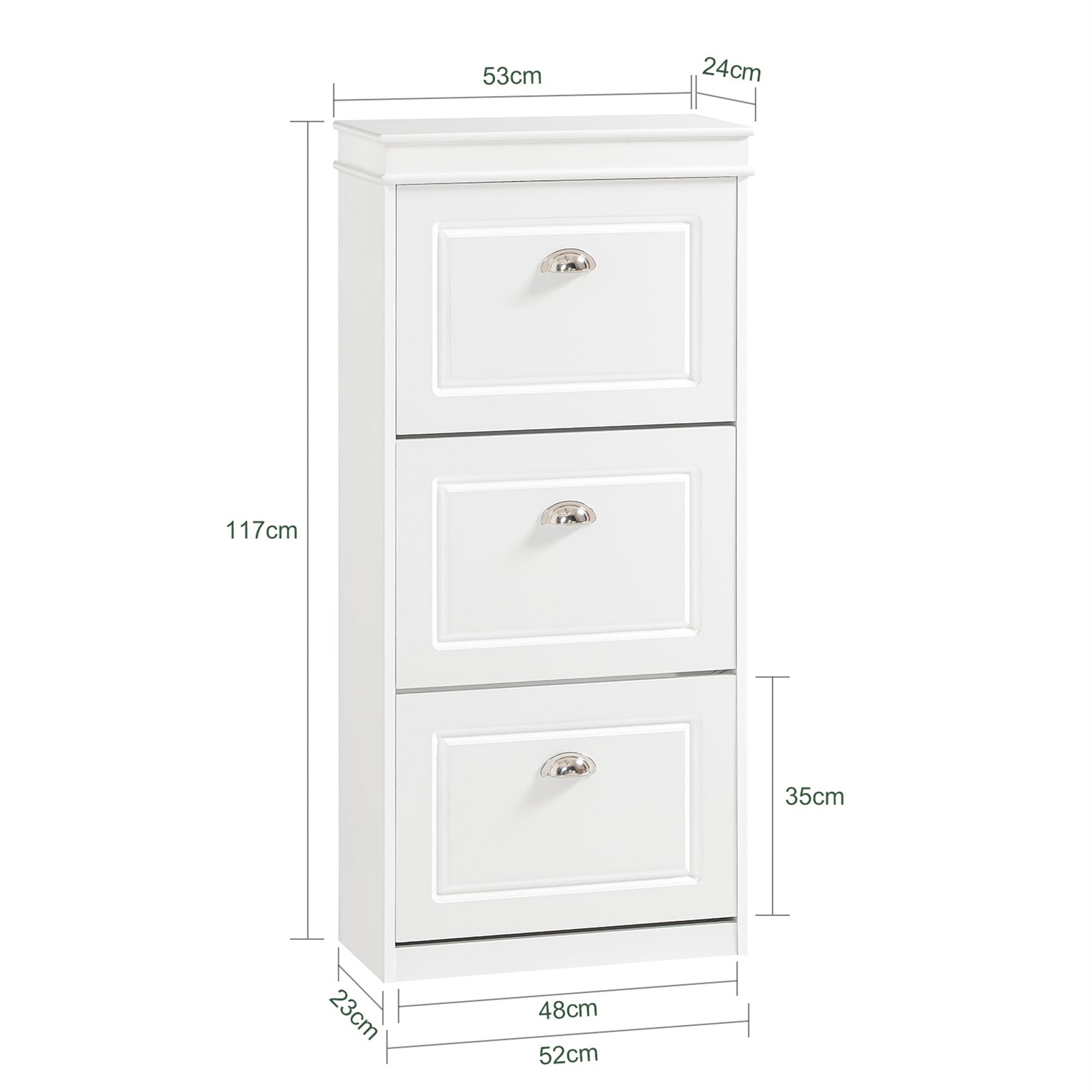 SoBuy FSR94-W Scarpiera Salvaspazio Slim con 3 Ante a Ribalta, Capacità fino a 12 Paia di Scarpe, Dimensioni 54x24x117 cm, Struttura in MDF