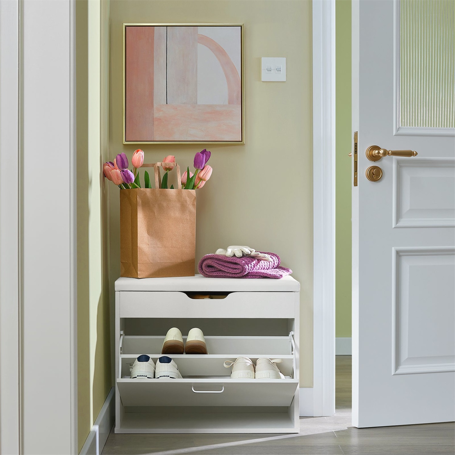 SoBuy FSR95-W Scarpiera Salvaspazio Slim Pieghevole Bianco L60*P30*A50 cm, Capacità fino a 120 kg