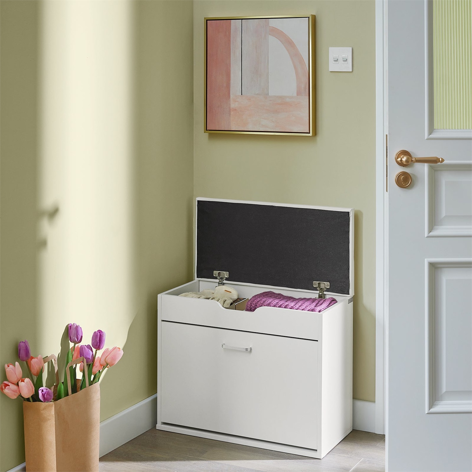 SoBuy FSR95-W Scarpiera Salvaspazio Slim Pieghevole Bianco L60*P30*A50 cm, Capacità fino a 120 kg
