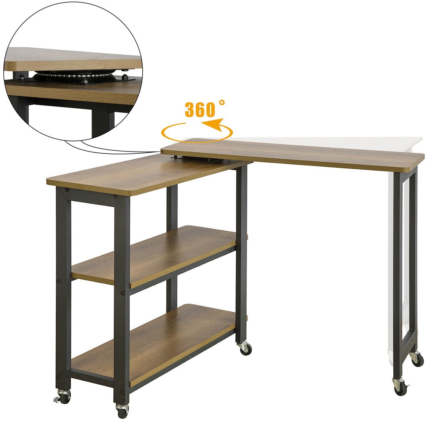 SoBuy FWT83-PF Tavolino a L con 2 ripiani, Scrivania angolare con ruote, Design industriale, L133xP69xA30cm, Marrone