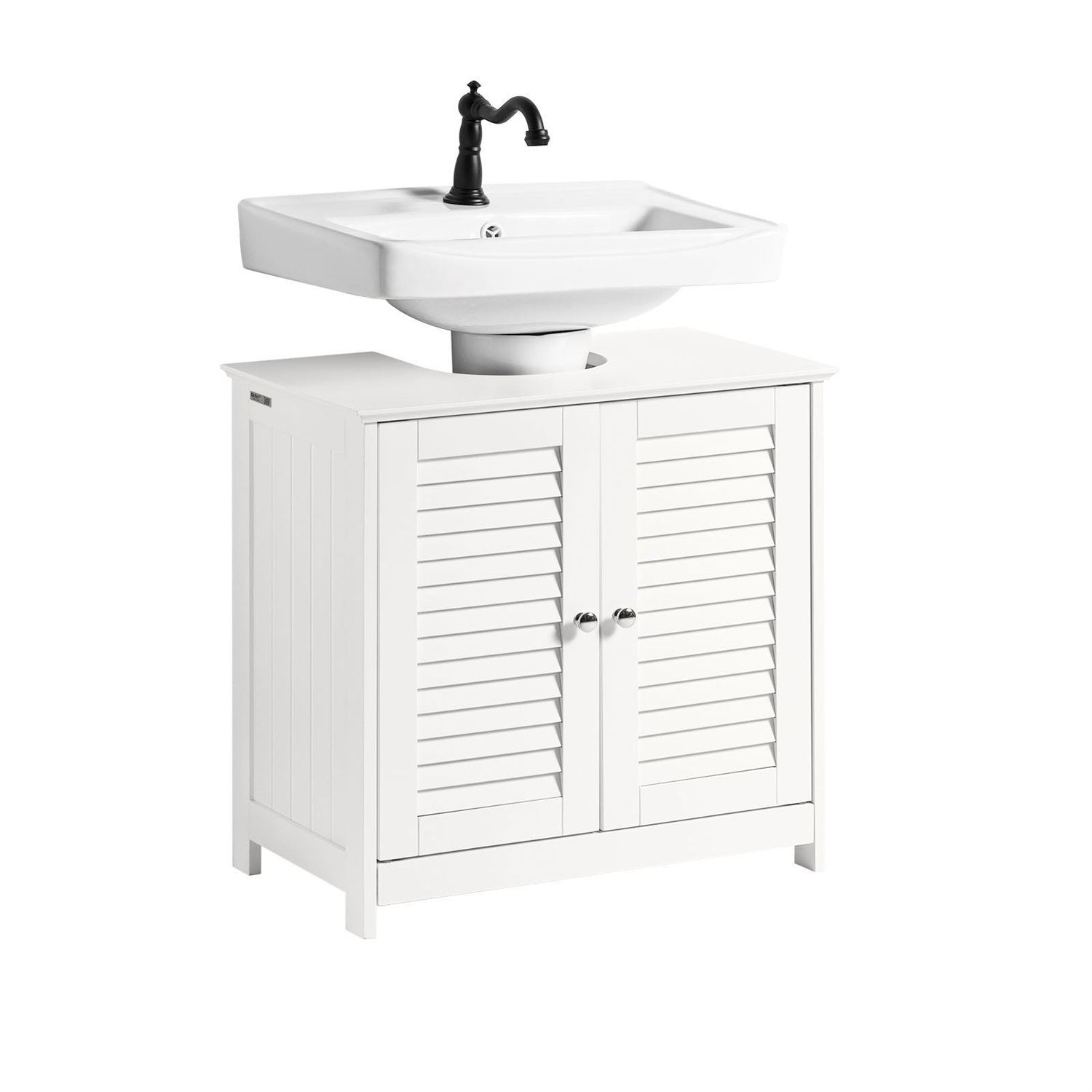 SoBuy FRG237-II Mobile Sottolavabo per Bagno Bianco, 60x58x35 cm, in MDF Antimuffa con Mensole Regolabili e Porta a Lamelle
