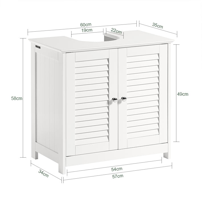 SoBuy FRG237-II Mobile Sottolavabo per Bagno Bianco, 60x58x35 cm, in MDF Antimuffa con Mensole Regolabili e Porta a Lamelle