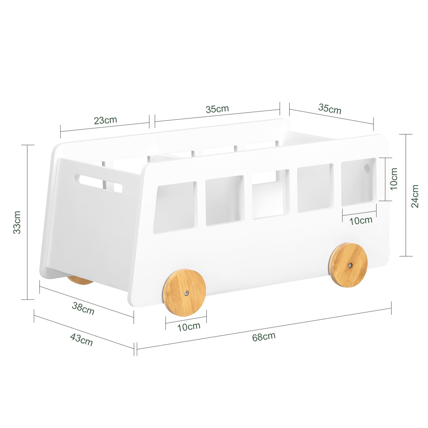 SoBuy Portagiochi Carrello Libreria per Bambini - Organizzatore di Libri a 2 Scomparti con Ruote, Bianco