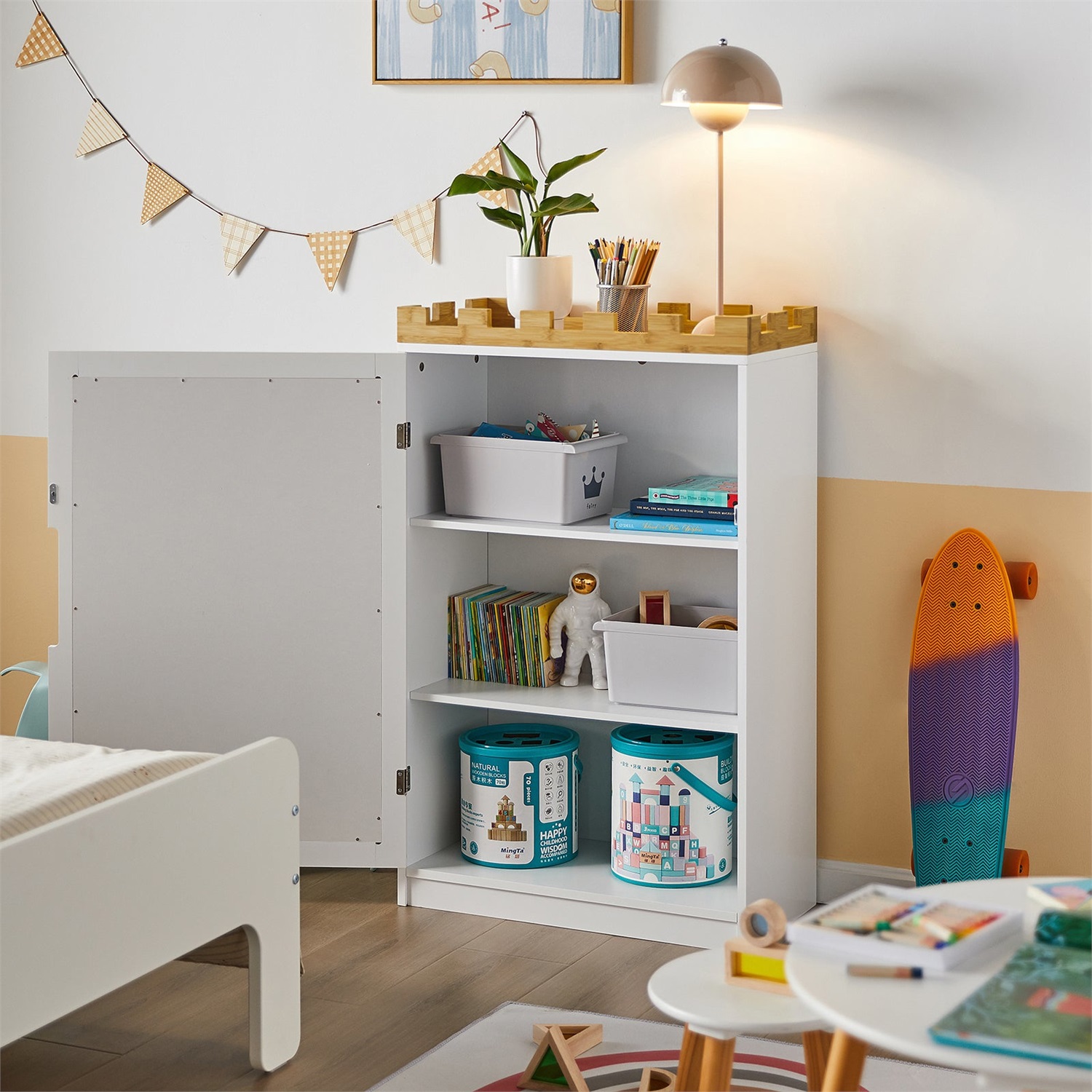 SoBuy Cassettiera per Bambini - Scaffale per Libri e Armadietto Portaoggetti L63xP30xA100cm in Legno Massello di Bambù