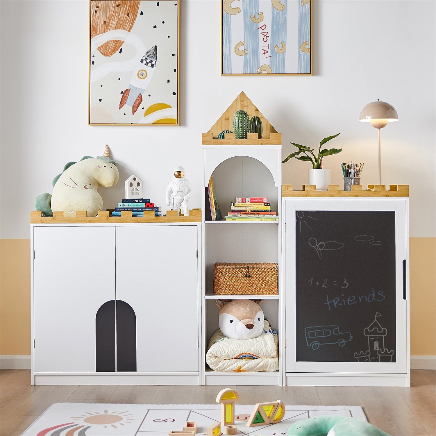 SoBuy Cassettiera per Bambini - Scaffale per Libri e Armadietto Portaoggetti L63xP30xA100cm in Legno Massello di Bambù
